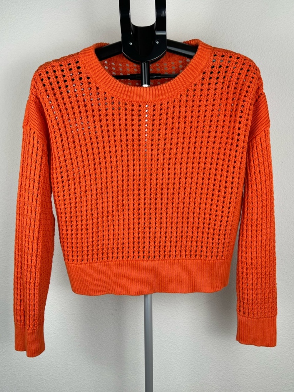 Old Navy Orange Crochet Open-Knit Coastal Sweater Crop Lightweight Cotton Size L